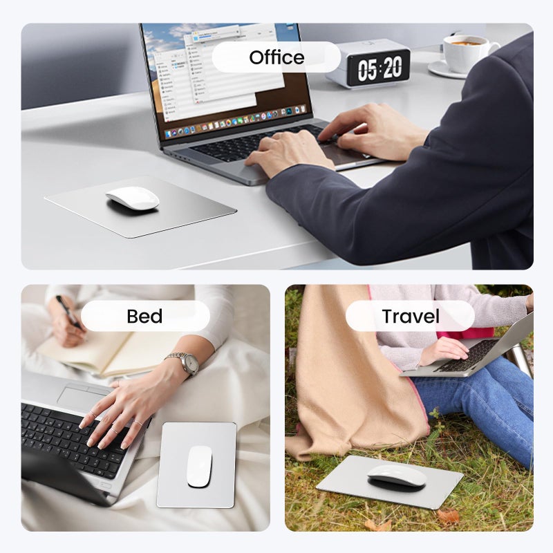 HONKID Hard Metal Mouse Pad for Desk, Aesthetic Rigid Mouse Pad for Magic Mouse and Pro/Air with Stable Rubber Base, Aluminum Mousepad for Travel and Home Office (Silver) - Image 4